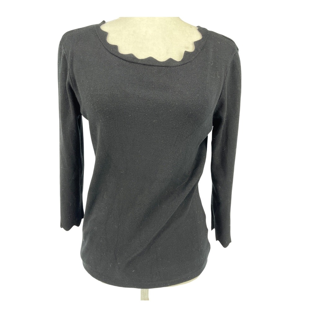 Philosophy Womens Medium Black Excellent Scallop Neck Long Sleeve T
